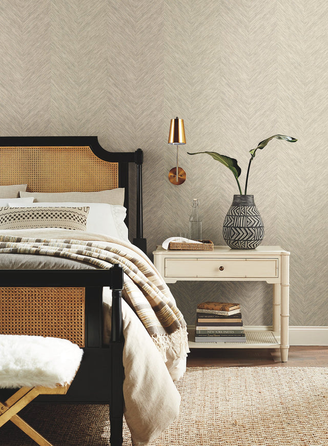 Metallic Chevron Cream Wallpaper with Bohemian Chevron Pattern, Non Woven Unpasted - York BO6607