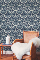 Feather & Fringe Blue Wallpaper with Bohemian Fan Bird Motif - York BO6642