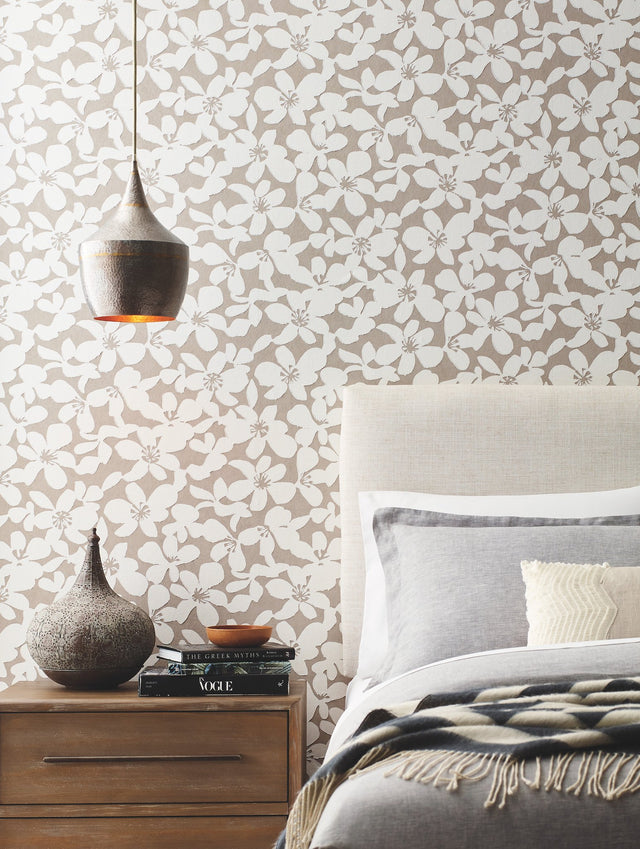 Free Spirit Brown Wallpaper with Bohemian Wildflower Silhouette - York BO6681