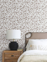 Free Spirit Brown Wallpaper with Bohemian Wildflower Silhouette - York BO6681
