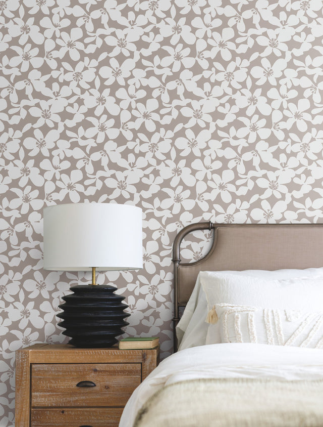 Free Spirit Brown Wallpaper with Bohemian Wildflower Silhouette - York BO6681
