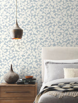Free Spirit Blue Wallpaper with Bohemian Wildflower Silhouette - York BO6684
