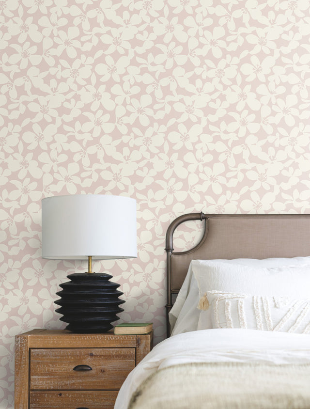 Free Spirit Pink Wallpaper with Bohemian Wildflower Silhouette Pattern - York BO6685