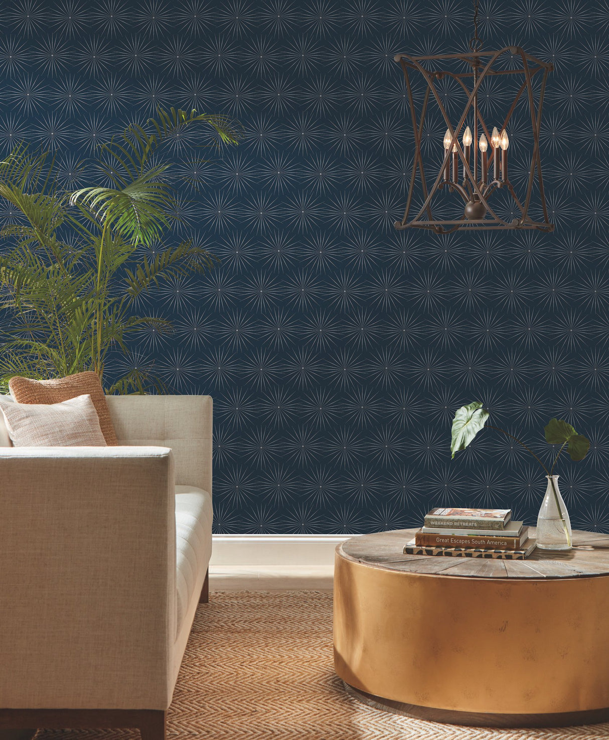 Starlight Blue & Silver Wallpaper with Metallic Dotted Starburst Motif - York BO6695