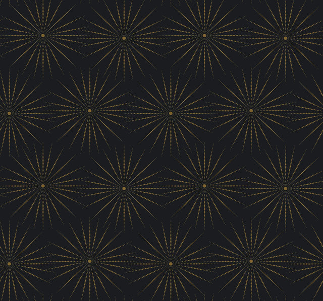 Starlight Black & Gold Wallpaper with Metallic Starburst Bohemian Motif - York BO6696