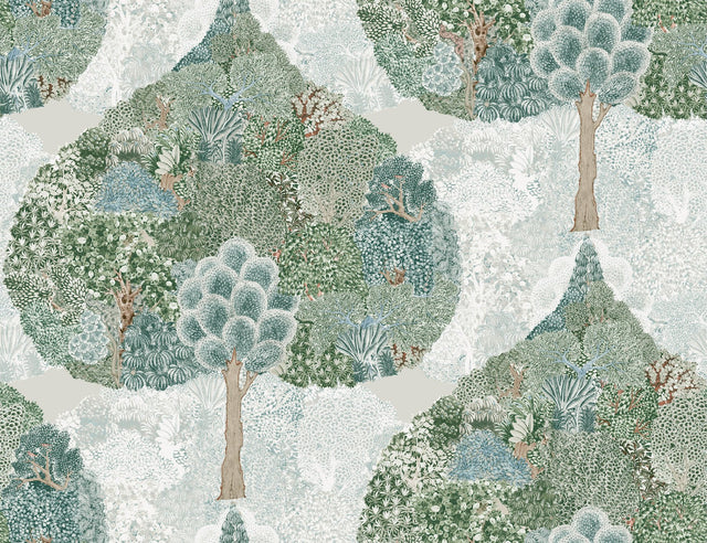 Mystic Forest Green & Teal Wallpaper with Bohemian Woodland Scenic - York BO6701