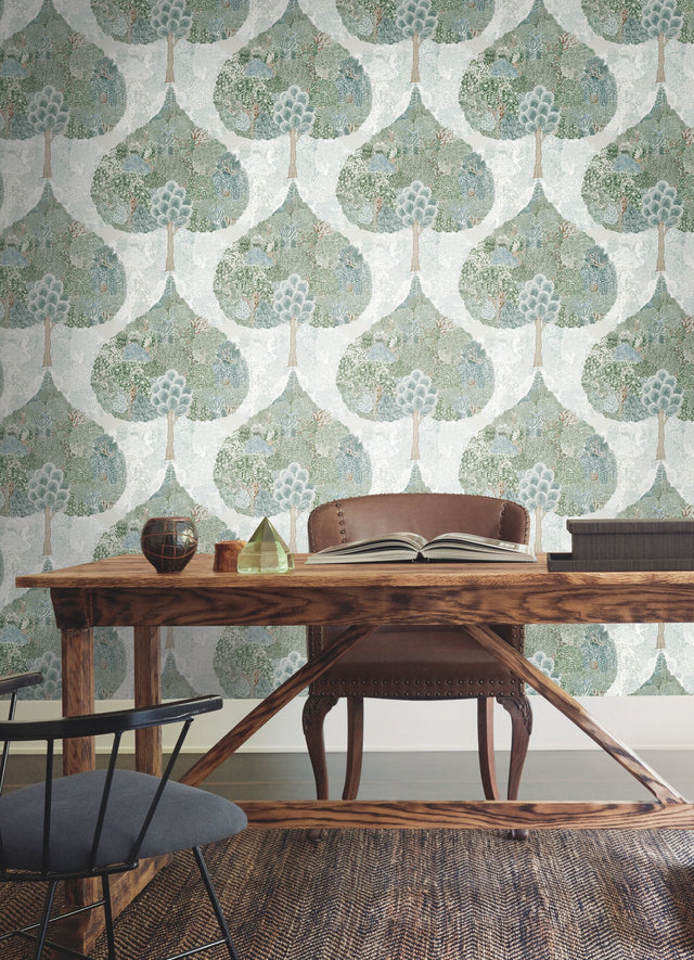 Mystic Forest Green & Teal Wallpaper with Bohemian Woodland Scenic - York BO6701
