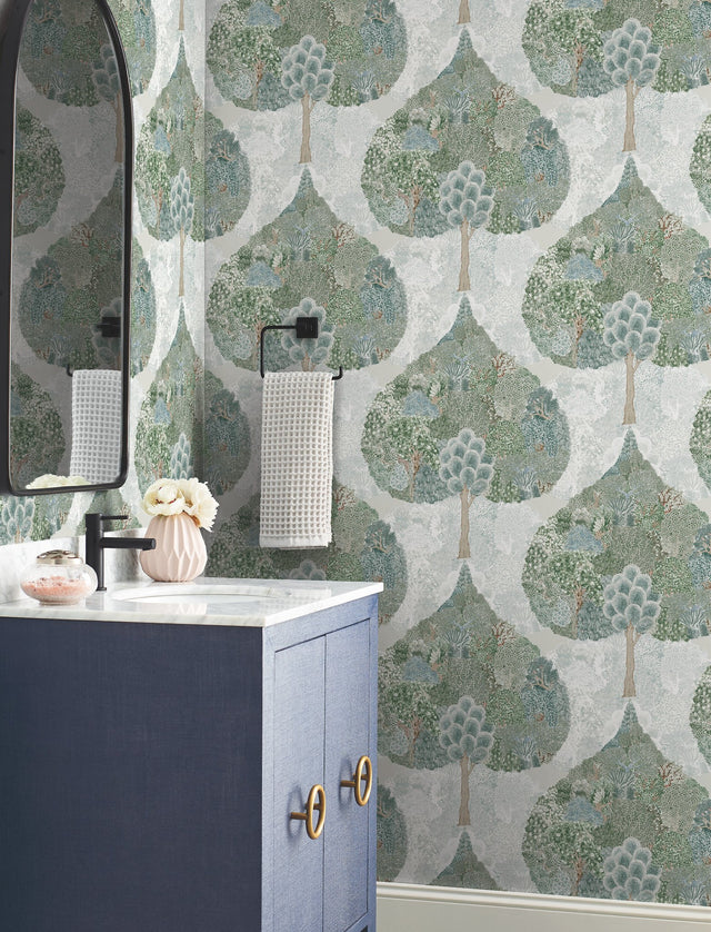 Mystic Forest Green & Teal Wallpaper with Bohemian Woodland Scenic - York BO6701