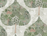 Mystic Forest Green & Coral Wallpaper with Bohemian Forest Scenic - York BO6702
