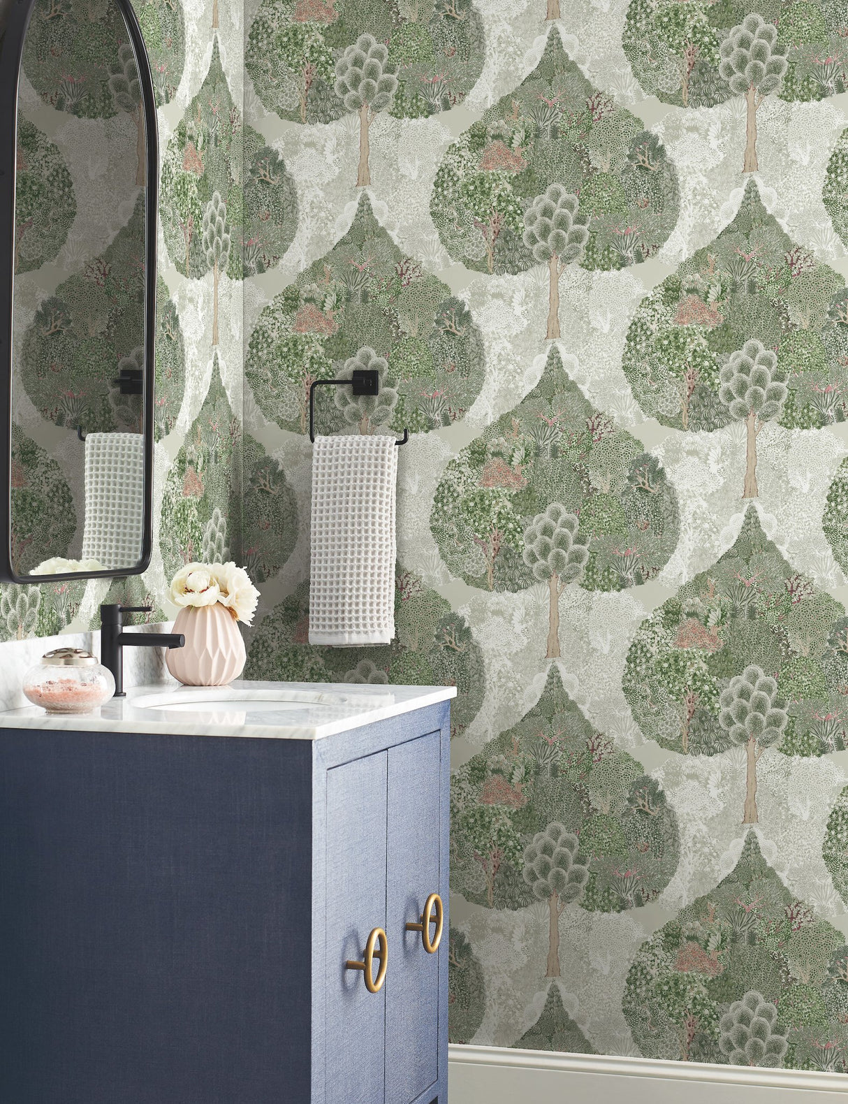 Mystic Forest Green & Coral Wallpaper with Bohemian Forest Scenic - York BO6702