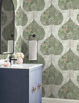 Mystic Forest Green & Coral Wallpaper with Bohemian Forest Scenic - York BO6702