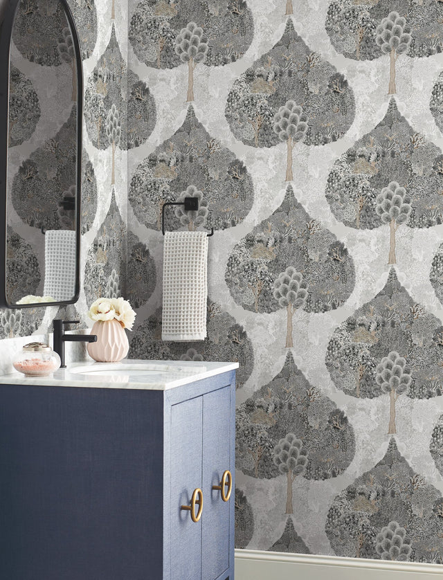 Mystic Forest Black Wallpaper with Bohemian Woodland Scenic - York BO6703