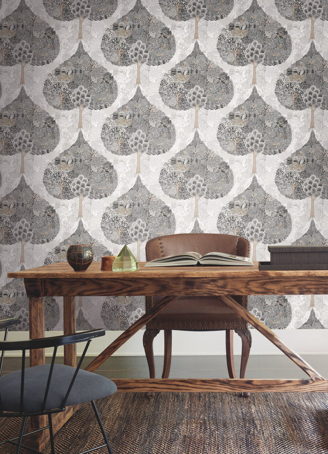 Mystic Forest Black Wallpaper with Bohemian Woodland Scenic - York BO6703