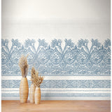 Henna Blue & White Wall Mural with Bohemian Mehndi Motif - York BO6741M