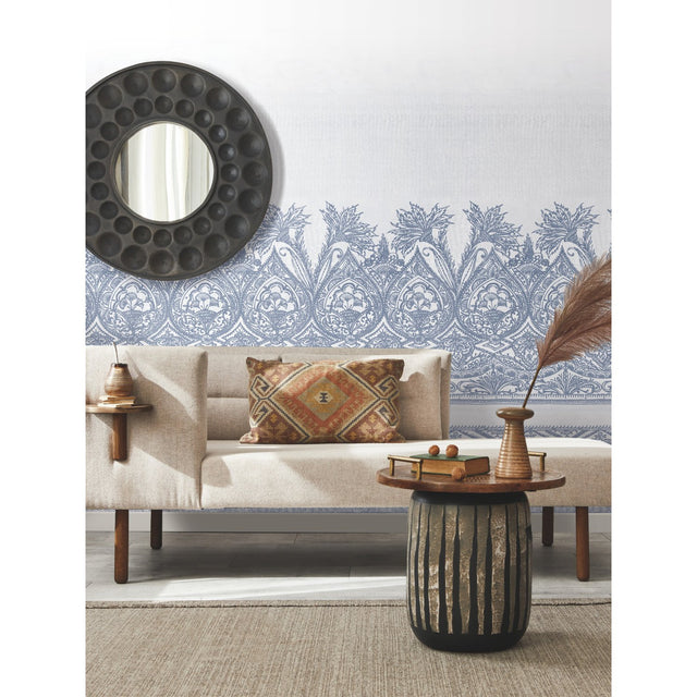 Henna Blue & White Wall Mural with Bohemian Mehndi Motif - York BO6741M