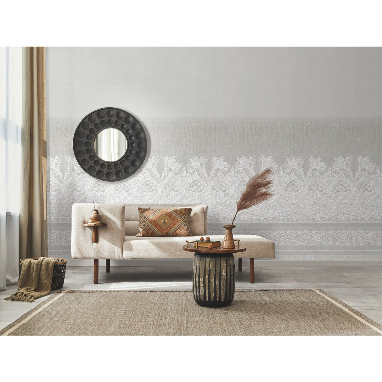 Henna Grey Wall Mural with Bohemian Mehndi Motif - York BO6742M