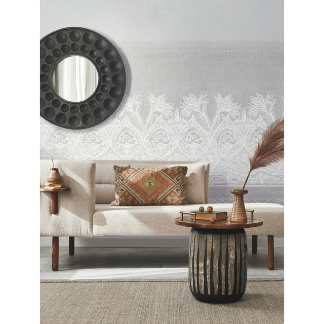 Henna Grey Wall Mural with Bohemian Mehndi Motif - York BO6742M
