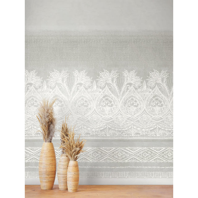 Henna Grey Wall Mural with Bohemian Mehndi Motif - York BO6742M