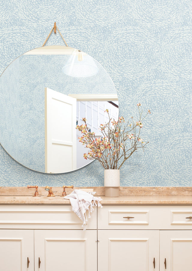 Floret Blue Wallpaper with Bohemian Floral Motif - York BO6754