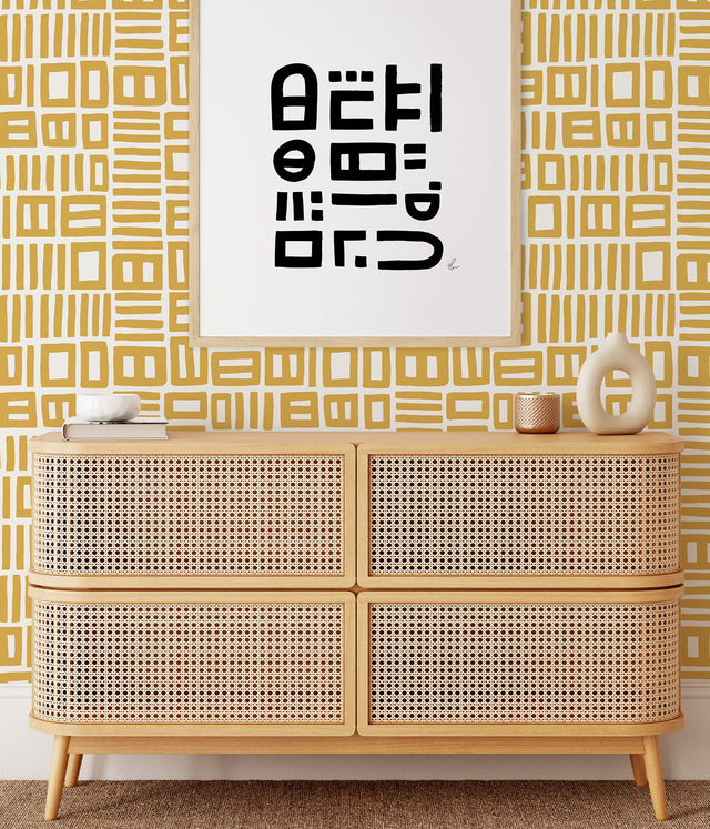 Traverse Yellow Peel & Stick Wallpaper with Modern Geometric Abstract Pattern - NuWallpaper BPS4056