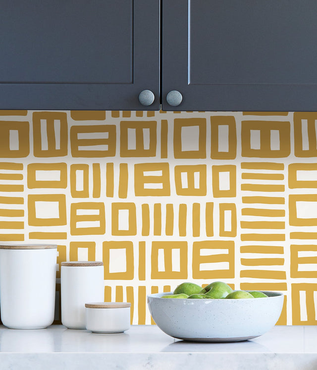 Traverse Yellow Peel & Stick Wallpaper with Modern Geometric Abstract Pattern - NuWallpaper BPS4056