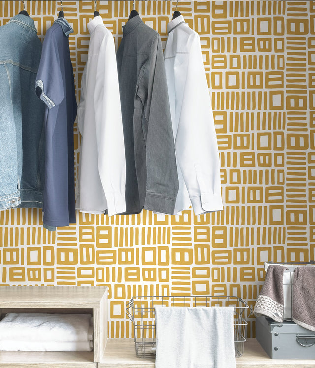 Traverse Yellow Peel & Stick Wallpaper with Modern Geometric Abstract Pattern - NuWallpaper BPS4056