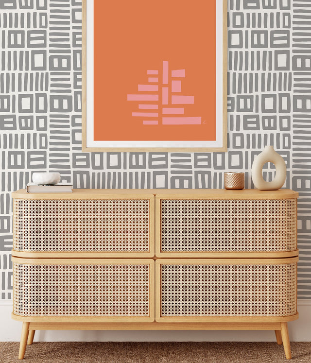 Traverse Grey Peel & Stick Wallpaper with Modern Geometric Pattern - NuWallpaper BPS4057