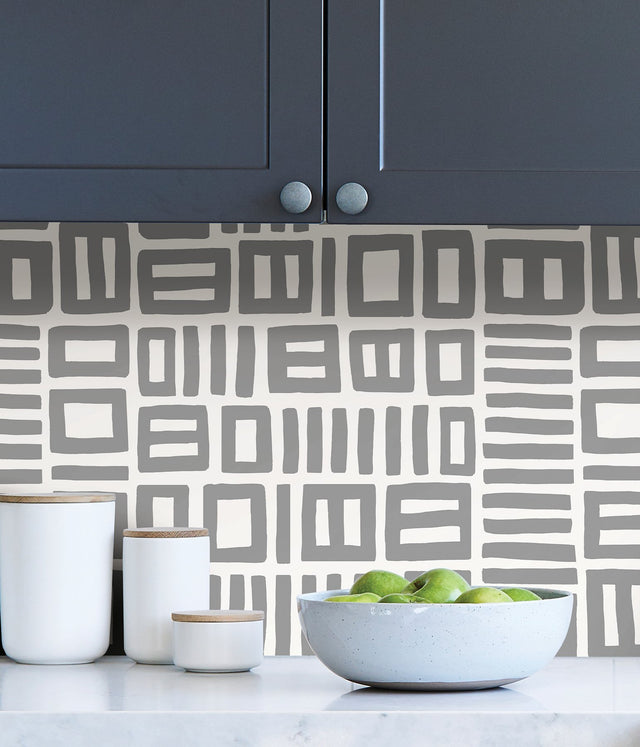 Traverse Grey Peel & Stick Wallpaper with Modern Geometric Pattern - NuWallpaper BPS4057