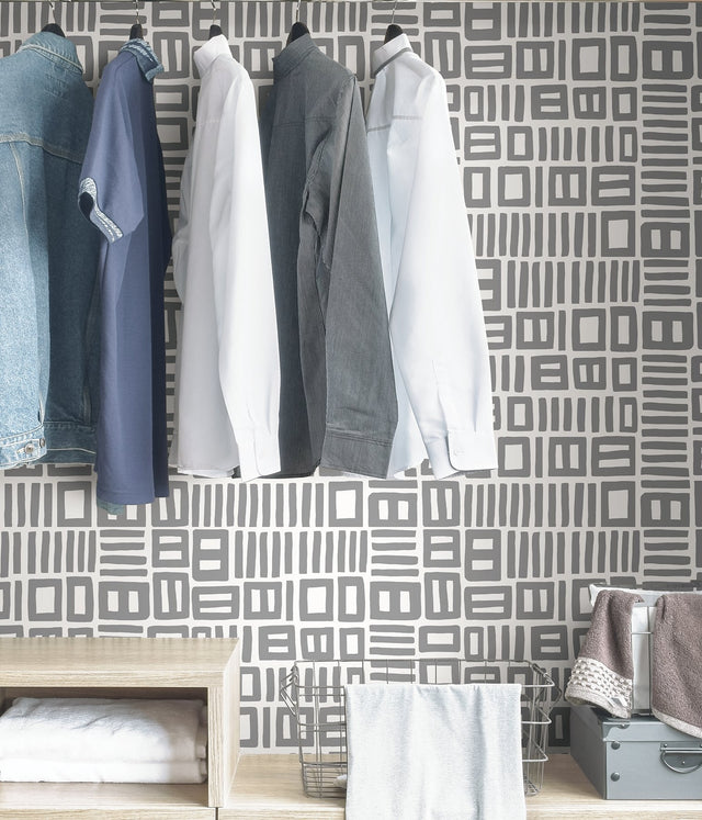 Traverse Grey Peel & Stick Wallpaper with Modern Geometric Pattern - NuWallpaper BPS4057