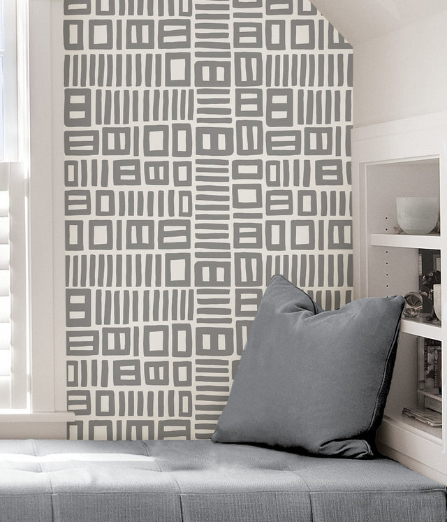 Traverse Grey Peel & Stick Wallpaper with Modern Geometric Pattern - NuWallpaper BPS4057