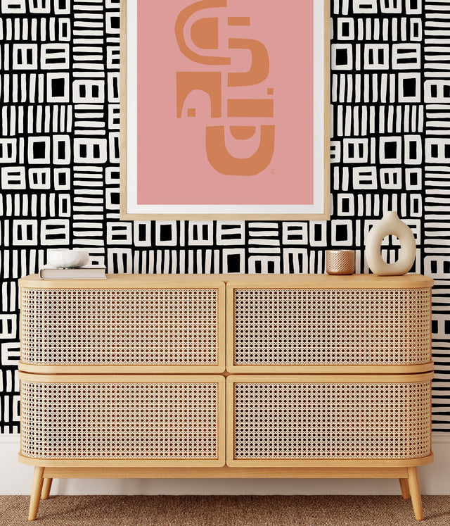 Traverse Black Peel & Stick Wallpaper with Abstract Geometric Pattern - NuWallpaper BPS4058