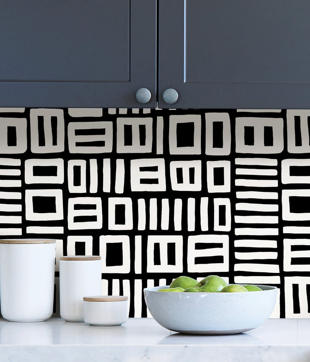 Traverse Black Peel & Stick Wallpaper with Abstract Geometric Pattern - NuWallpaper BPS4058