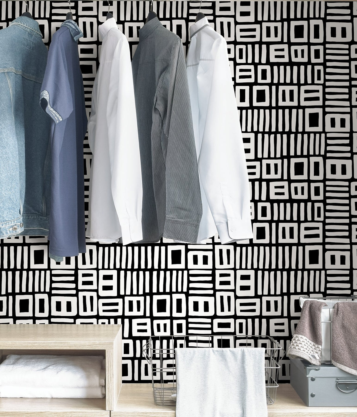 Traverse Black Peel & Stick Wallpaper with Abstract Geometric Pattern - NuWallpaper BPS4058