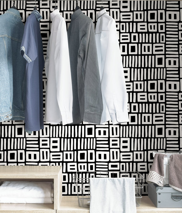 Traverse Black Peel & Stick Wallpaper with Abstract Geometric Pattern - NuWallpaper BPS4058