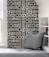 Traverse Black Peel & Stick Wallpaper with Abstract Geometric Pattern - NuWallpaper BPS4058