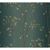 Vertical Blossoms Teal Metallic Wallpaper with Metallic Floral Branch Pattern - York BR6224