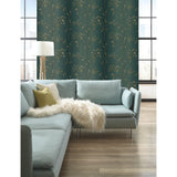 Vertical Blossoms Teal Metallic Wallpaper with Metallic Floral Branch Pattern - York BR6224