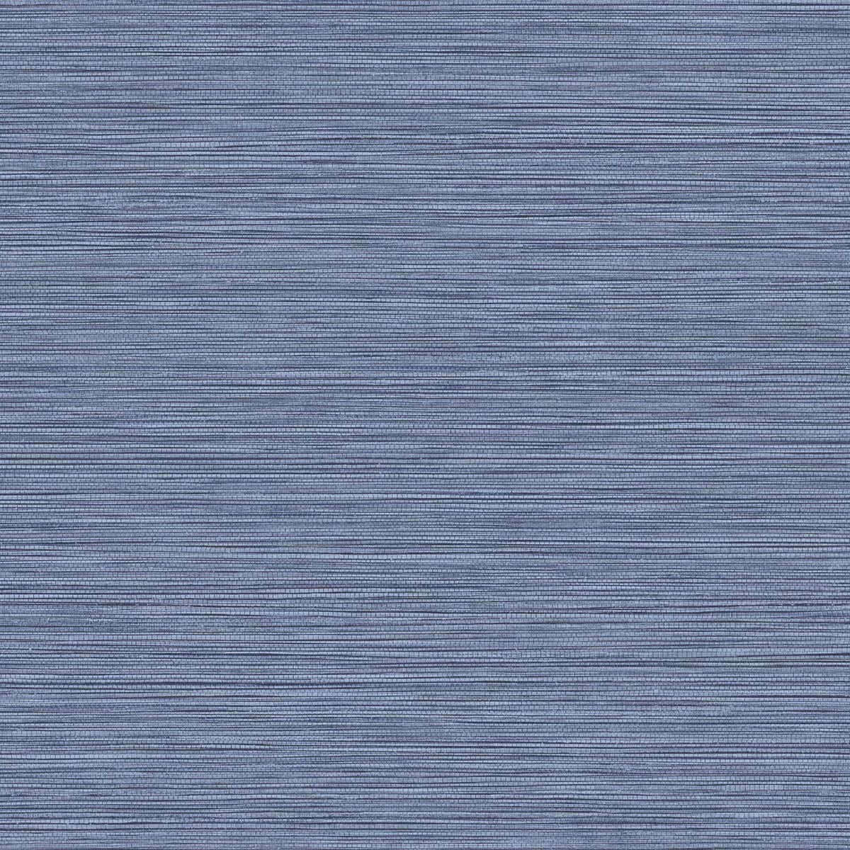 Denim blue faux grasscloth wallpaper with fine horizontal texture