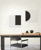 Graphic Polyomino Pearl Wallpaper with Geometric Stripe Path Motif - York BW3832