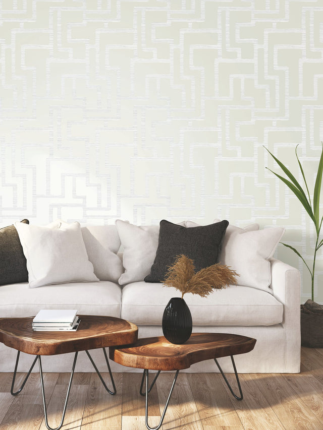 Graphic Polyomino Pearl Wallpaper with Geometric Stripe Path Motif - York BW3832