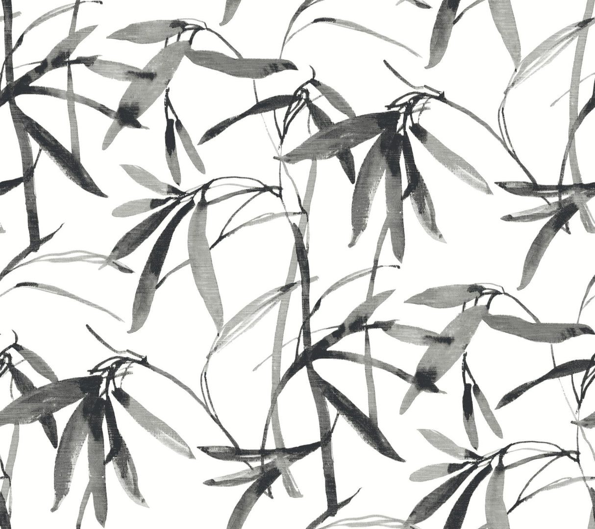 Bamboo Ink Black & White Wallpaper with Watercolor Bamboo Leaf Motif - York BW3843