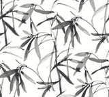 Bamboo Ink Black & White Wallpaper with Watercolor Bamboo Leaf Motif - York BW3843