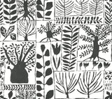 Primitive Trees Black & White Wallpaper with Botanical Primitive Tree Motif - York BW3862