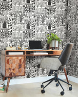 Primitive Trees Black & White Wallpaper with Botanical Primitive Tree Motif - York BW3862