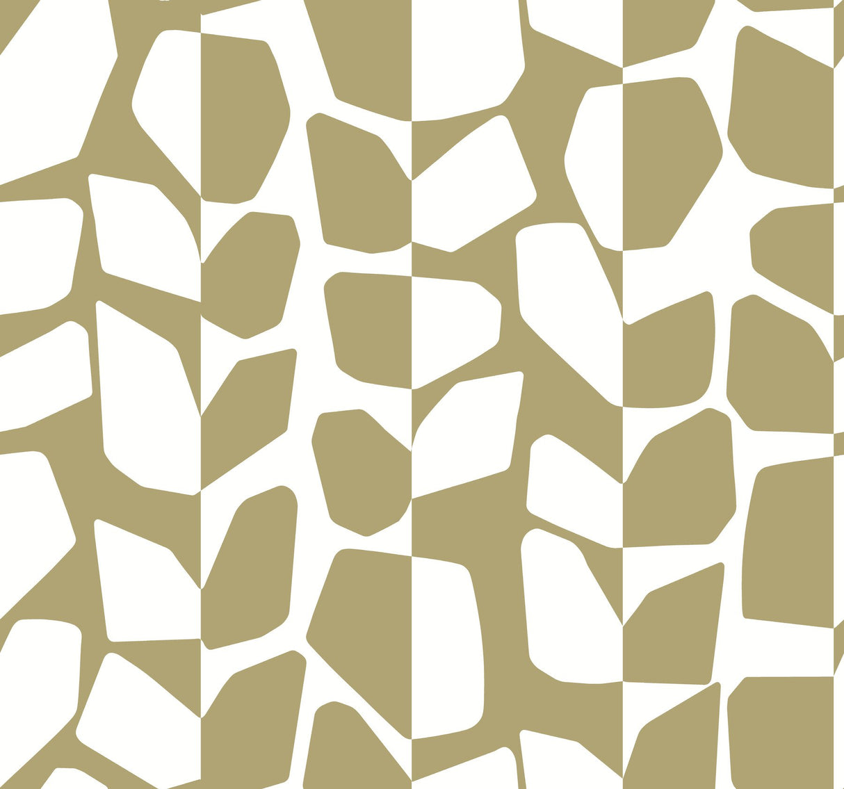 Primitive Vines Gold Metallic Wallpaper with Geometric Vining Leaf Motif - York BW3892