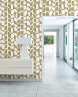Primitive Vines Gold Metallic Wallpaper with Geometric Vining Leaf Motif - York BW3892