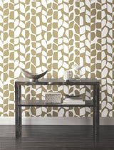 Primitive Vines Gold Metallic Wallpaper with Geometric Vining Leaf Motif - York BW3892