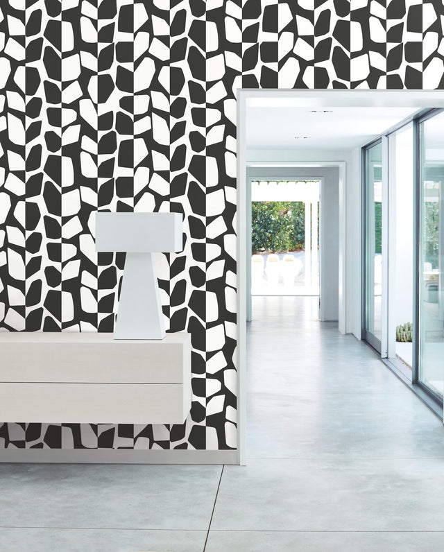 Primitive Vines Black & White Geometric Wallpaper - York BW3893