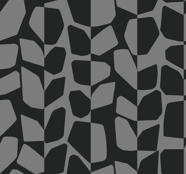 Primitive Vines Black Metallic Wallpaper with Geometric Vining Motif - York BW3894