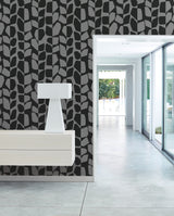 Primitive Vines Black Metallic Wallpaper with Geometric Vining Motif - York BW3894